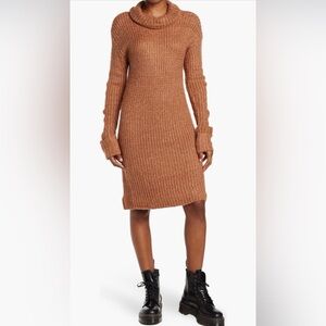 Camel Color Turtleneck Super Cozy Thick Sweater Dress
